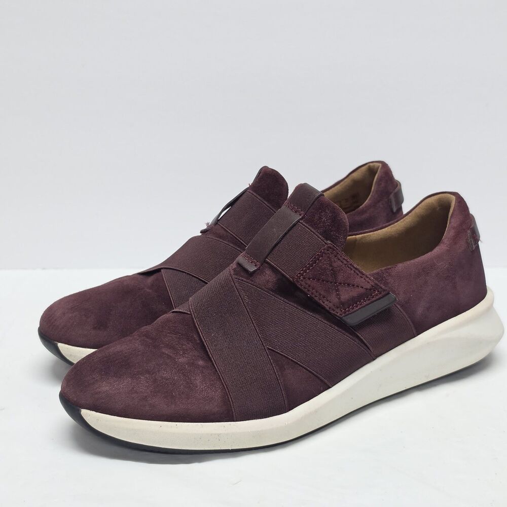 CLARKS UN RIO STRAP WOMENS BURGUNDY SUEDE CASUAL TRAINERS SHOES Sneakers US 9